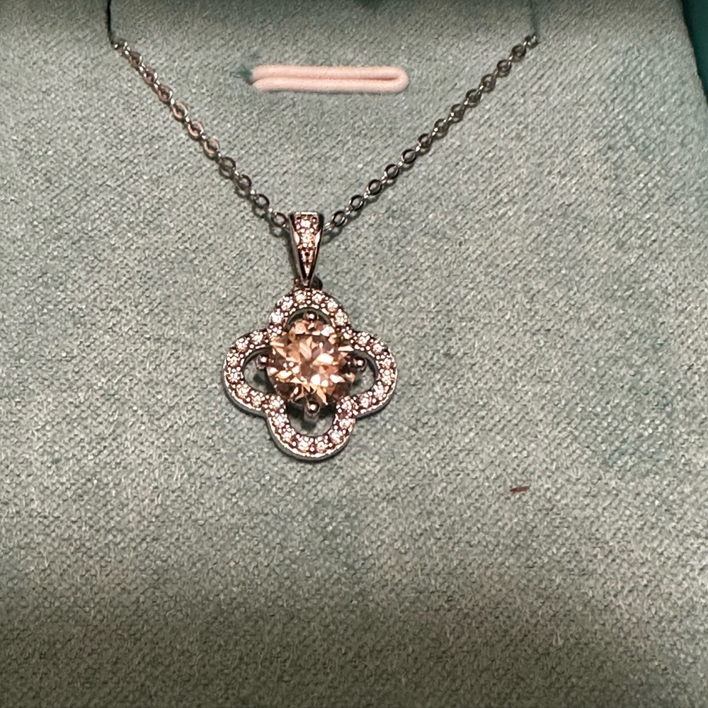 Moissanite Four Leaf Clover Pave Charm Necklace In Sterling Silver